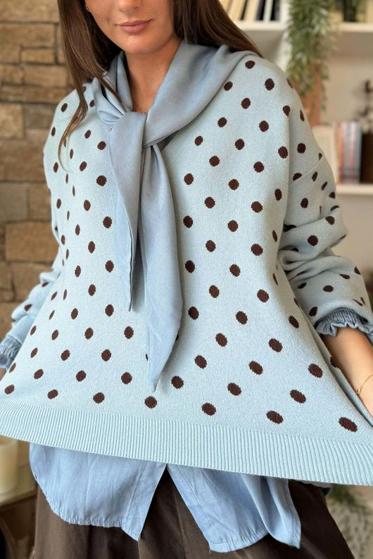 Edie Polka Dot Knit Baby Blue